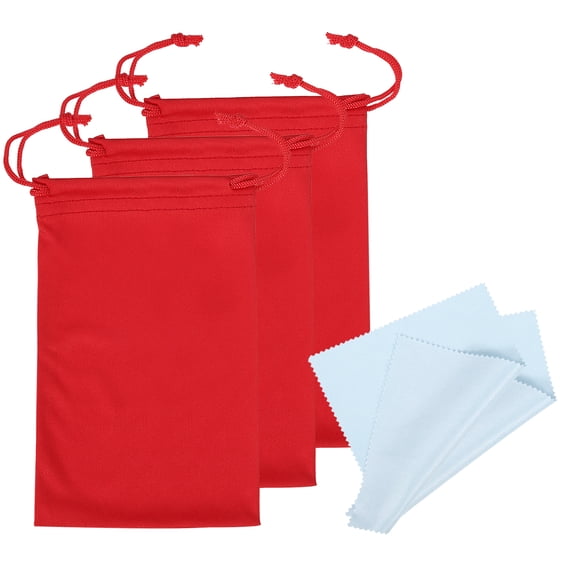 Uxcell 11"x7" Ski Goggle Bag Microfiber Goggle Pouch with Glasses Cloth Draw String, Red 3 Pack