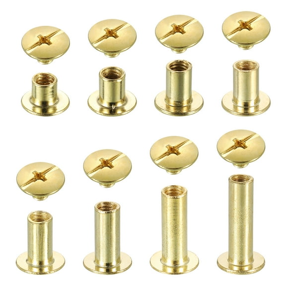 Uxcell 110 Pack Chicago Screw Rivet Metal Phillips Head Binding Post Stud for Leather Bookbinding, 8 Sizes, Gold Tone