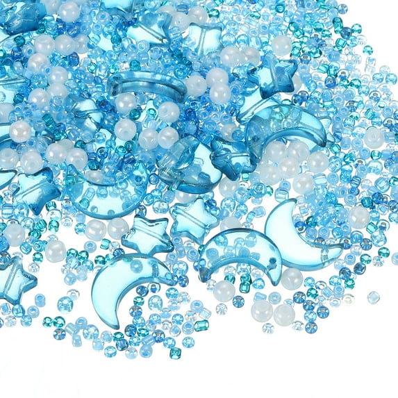 Uxcell 110 Pack Star Moon Beads, Star Moon Acrylic Pearl Beads Crystal Glass Spacer Bead for DIY Making Jewelry Bracelets Craft, Dark Blue