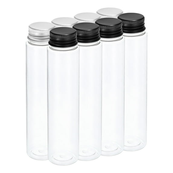 Uxcell 110ml Plastic Test Tubes with Screw Caps, 8Pcs 151x34mm Tubes Silver Tone/Black