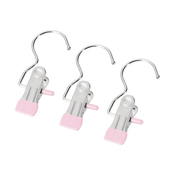 Uxcell 114mm Laundry Clips with Hook Metal Boot Hangers Chrome Plated Pink 6 Pack
