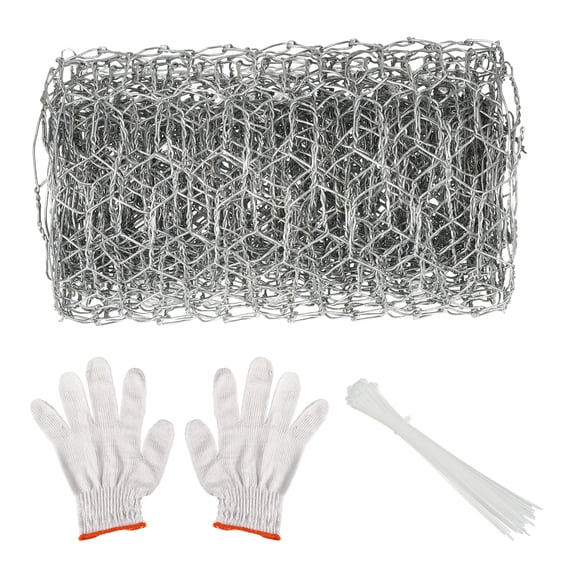 Uxcell 118"x4" Chicken Wire Mesh 0.6 Inch Hexagonal Galvanized Chicken Wire Fencing with Zip Ties and Gloves