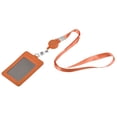 thumbnail image 1 of Uxcell 11cm Vertical Badge Holder PU Leather ID Holder Retractable with 2 Slots and Neck Lanyard Orange, 1 of 7