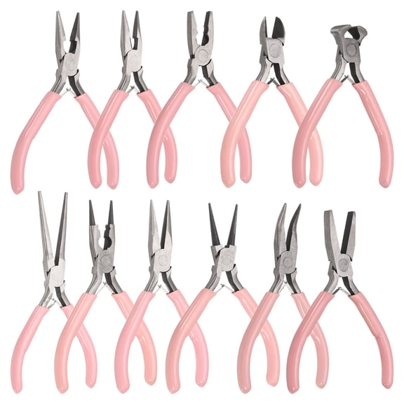 Uxcell 11pcs Jewelry Pliers Kits Jewelry Making Pliers Tool Needle/Round/End Cutter/Bent/Long/Flat Nose Pliers Wire Cutter & Diagonal Cutter for  Tool Hobby Craft, Pink