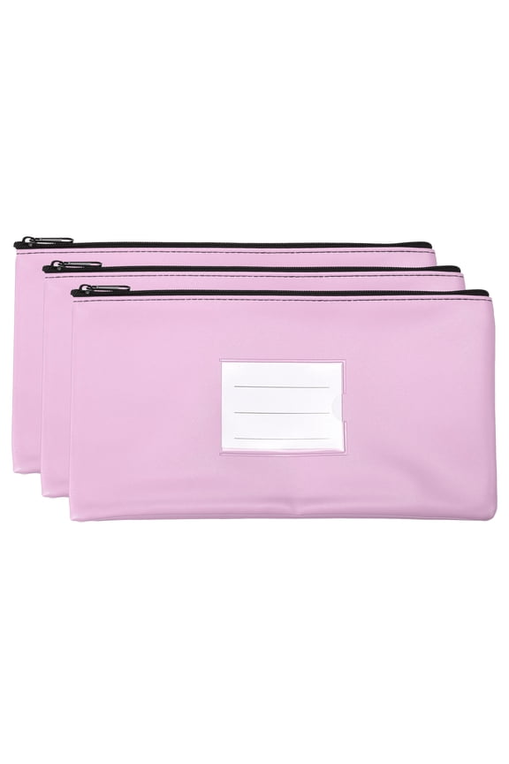11x6" Money Bank Deposit Bag with Zipper, 3 Pack Leatherette Cash Coin Check Pouch with Clear Window, Purple
