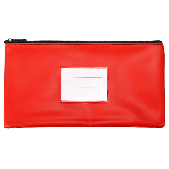 Uxcell 11x6" Money Bank Deposit Bag with Zipper, Leatherette Coin Pouch with Clear Window, Red