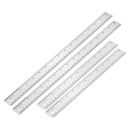 Uxcell 12, 16 Inch Stainless Steel Straight Ruler, 4 Pcs Cork Backing Non Skid Metal Ruler Metric Measuring Tools for Office