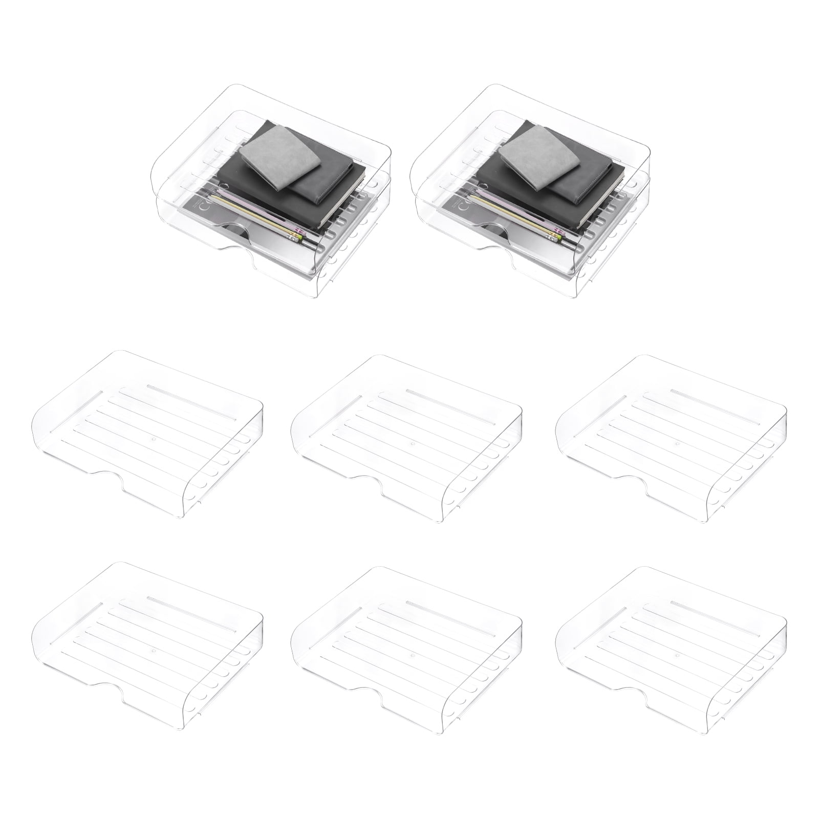 Uxcell 12.6"x9.6"x2.8" Stackable Letter Tray, 8-Tier Paper Organizer Rectangular Plastic Desk Organizer Accessories File Holder for Office Desk Drawers Paper Storage, Clear