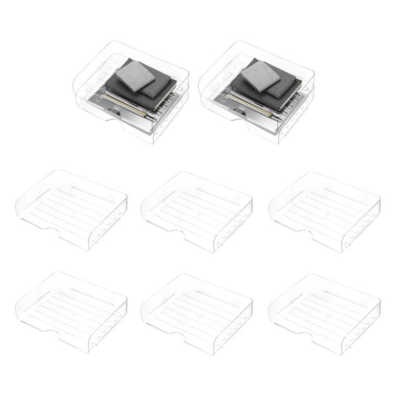 Uxcell 12.6"x9.6"x2.8" Stackable Letter Tray, 8-Tier Paper Organizer Rectangular Plastic Desk Organizer Accessories File Holder for Office Desk Drawers Paper Storage, Clear
