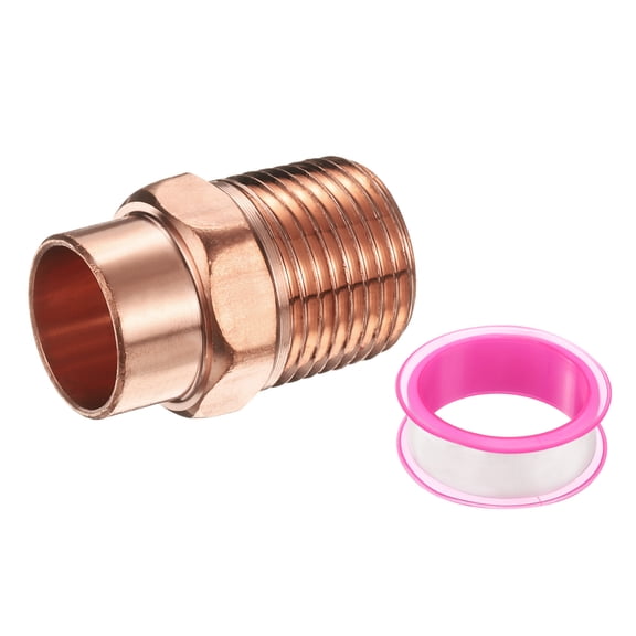 Uxcell 12.7mm ID x 1/2" x 3/8"NPT Male Adapter Fitting, with C x M Connection Copper Pipe Adapter Fittings Threaded Tubing Connectors for HVAC Residential Commercial
