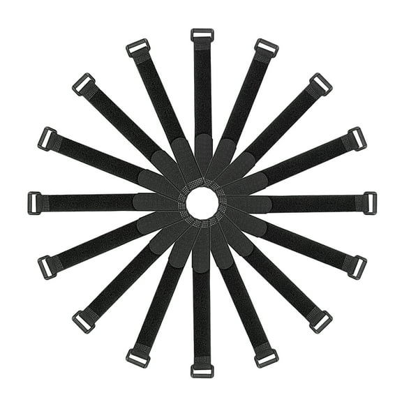 Uxcell 12" Black Hook and Loop Cord Wrap with Buckle Reusable Cable Ties 16 Pack
