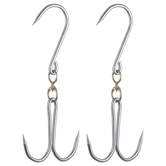 Uxcell 12'' Double Meat Hooks, 0.27'' Thickness Galvanized Integrated Swivel Meat Hook, 2Pack