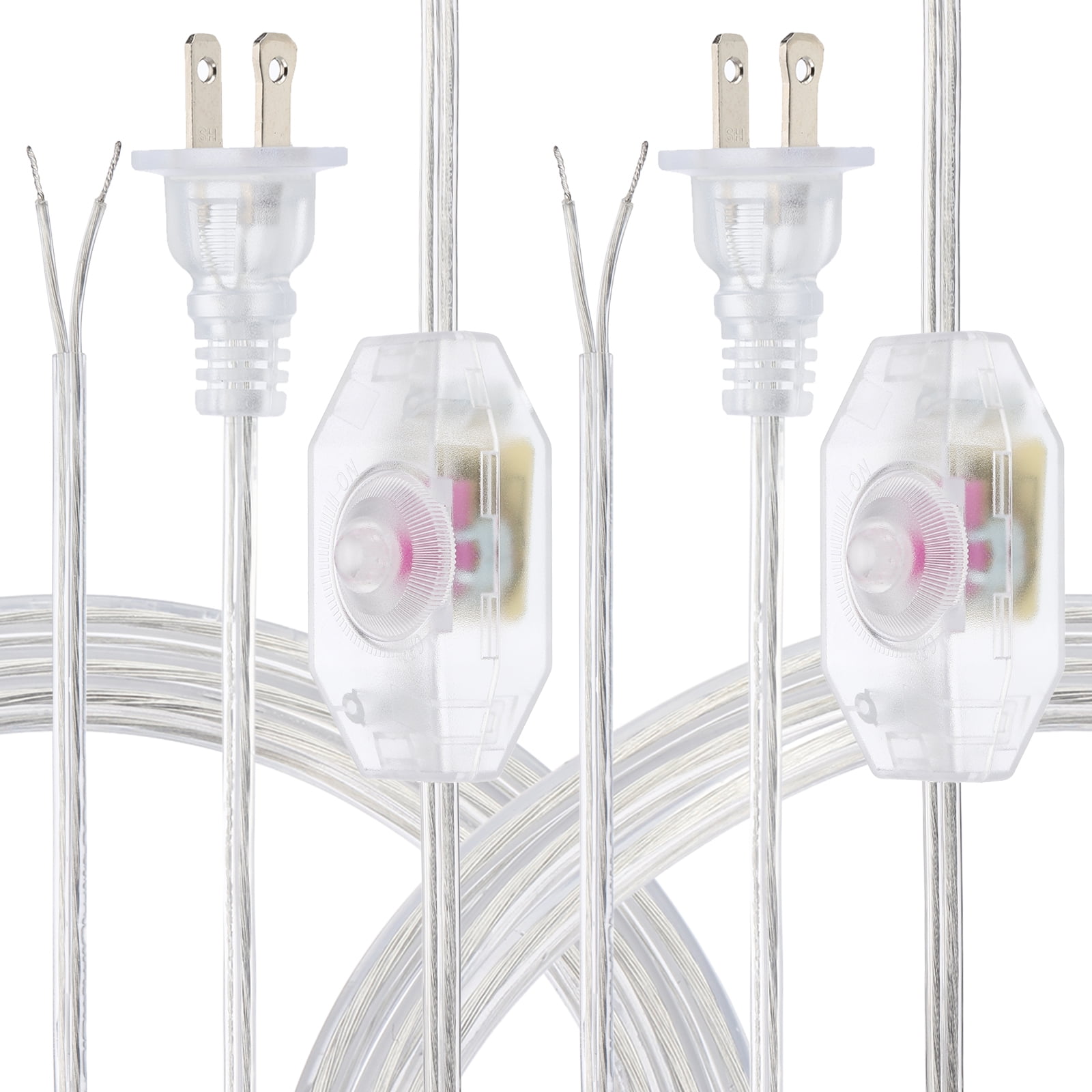 Uxcell 12 Feet 2 Set UL List Lamp Power Cord with Full Range Rotary Lamp, Clear
