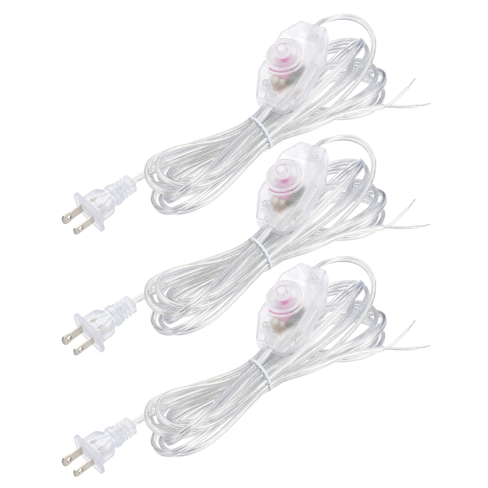 Uxcell 12 Feet 3 Set UL List Lamp Power Cord with Full Range Rotary Lamp, Clear