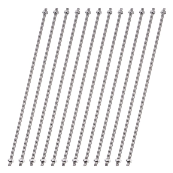 Uxcell 12 PCS 8/32 Inch M4 Threaded Rods Studs with Hex Nuts, 405mm Length 304 Stainless Steel Fully Rod and Hex Nuts