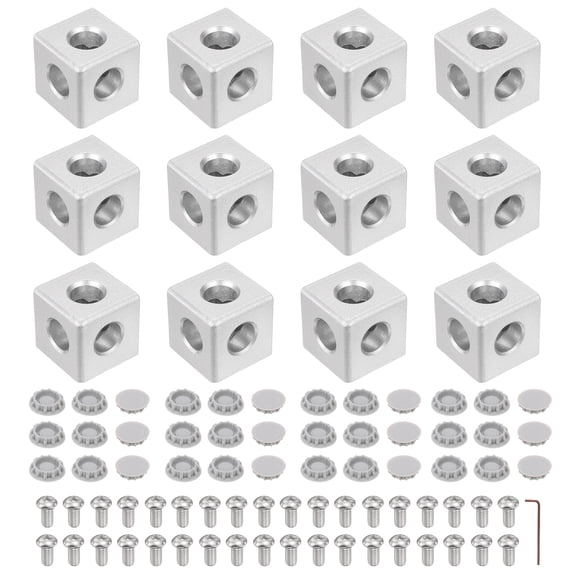 Uxcell 12 Pack 4040 3-Way Corner Cube, 40x40x40mm Corner Bracket Cube for 8mm Slot Aluminum Extrusion Connector, for 3D Printer, CNC Machine, DIY Projects & Shelving, Silver