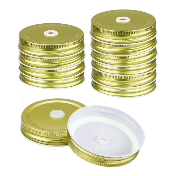 Uxcell 12 Pack 70mm Tinplate Mason Jar Lids Regular Mouth with Straw Hole, Gold