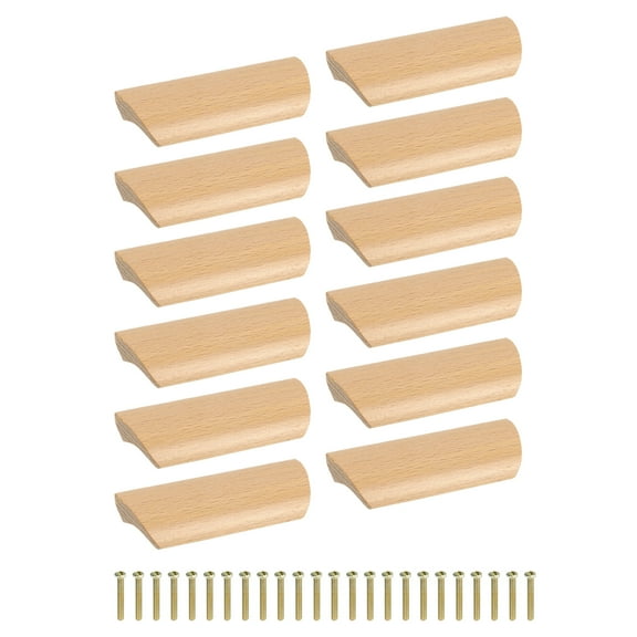 Uxcell 12 Pack Beech Wood 2.52" Hole Spacing Cabinets Drawer Pulls Handles with Screws