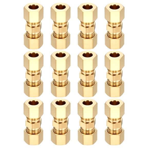 Uxcell 12 Pack Brass Compression Tube Pipe Fitting, 5/16" OD Compression Union Connector, Straight Coupling Adapter Pipe Fitting with Double Ferrules for Air, Water, Oil