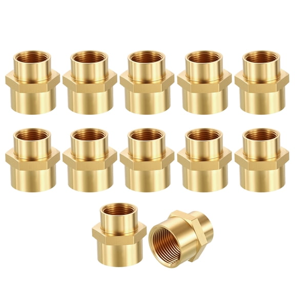 Uxcell 12 Pack Brass Pipe Fittings, 3/8" FeMale NPT to 1/4" FeMale NPT Brass Coupling, Coupler Hex Head Connector for Air, Oil, LP