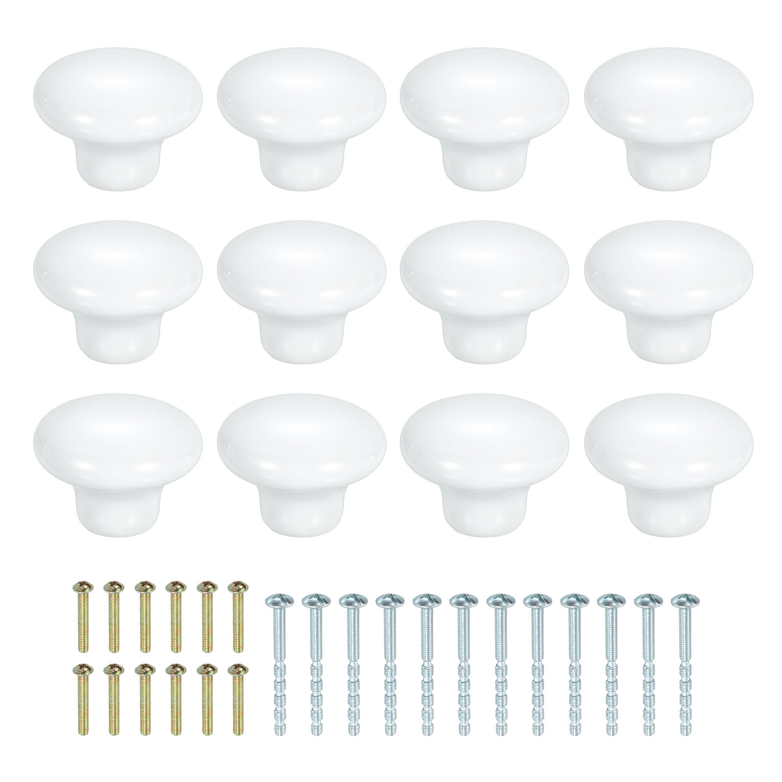 Uxcell 12 Pack Ceramic Cabinet Knobs, 32mm/1.26" Mushroom Round Shaped Drawer Knobs Dresser Knob Pulls Handle with Screws for Wardrobes Bedroom Furniture Closet Cupboard, White