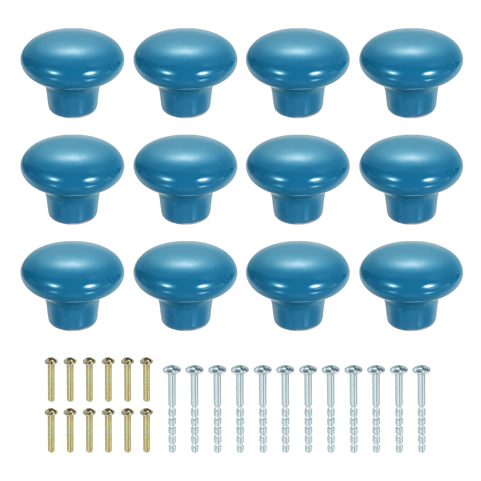 Uxcell 12 Pack Ceramic Cabinet Knobs, 32mm/1.26" Mushroom Round Shaped Drawer Knobs Dresser Knob Pulls Handle with Screws for Wardrobes Bedroom Furniture Closet Cupboard, Blue