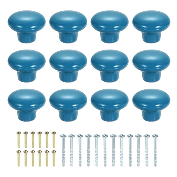 Uxcell 12 Pack Ceramic Cabinet Knobs, 32mm/1.26" Mushroom Round Shaped Drawer Knobs Dresser Knob Pulls Handle with Screws for Wardrobes Bedroom Furniture Closet Cupboard, Blue