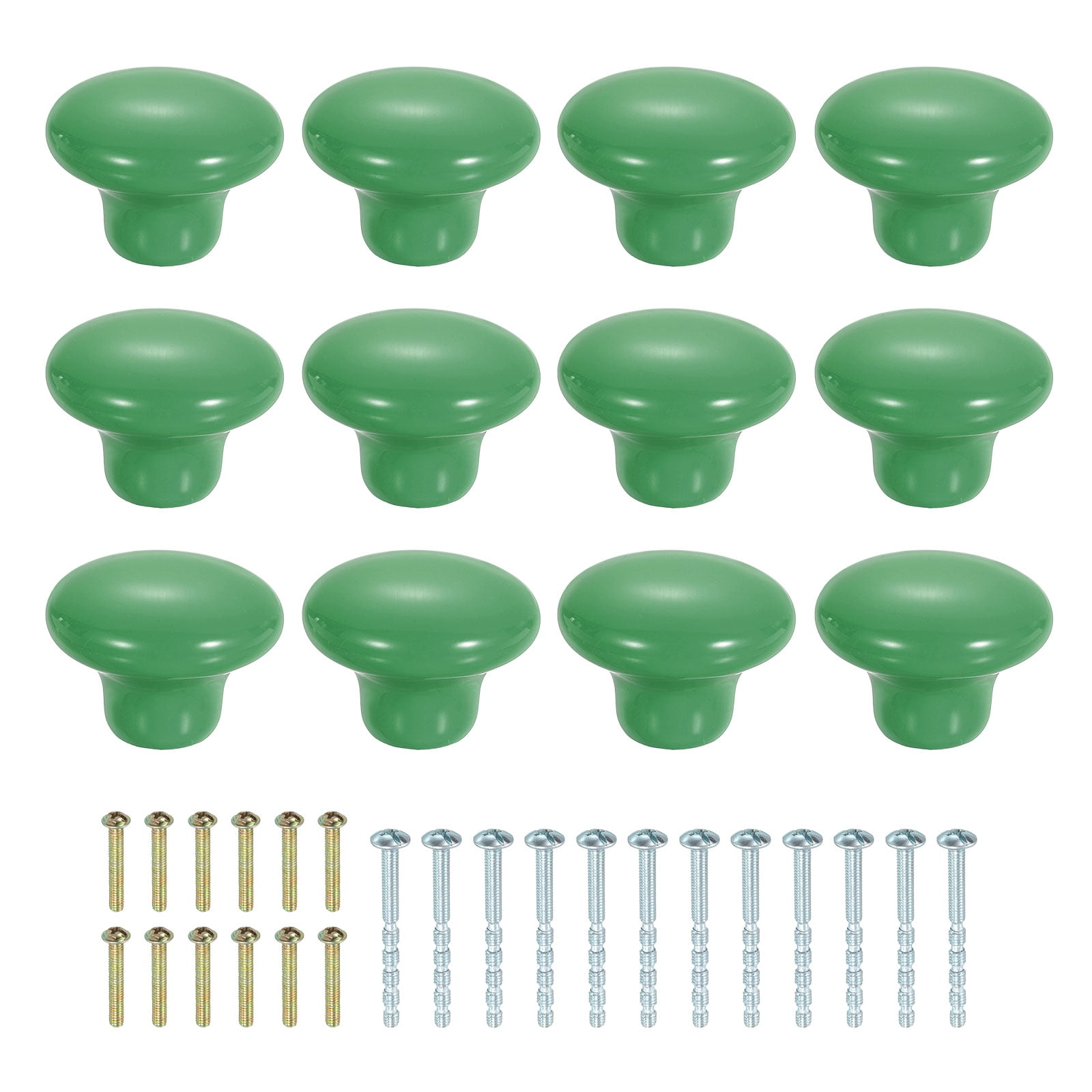 Uxcell 12 Pack Ceramic Cabinet Knobs, 32mm/1.26" Mushroom Round Shaped Drawer Knobs Dresser Knob Pulls Handle with Screws for Wardrobes Bedroom Furniture Closet Cupboard, Green