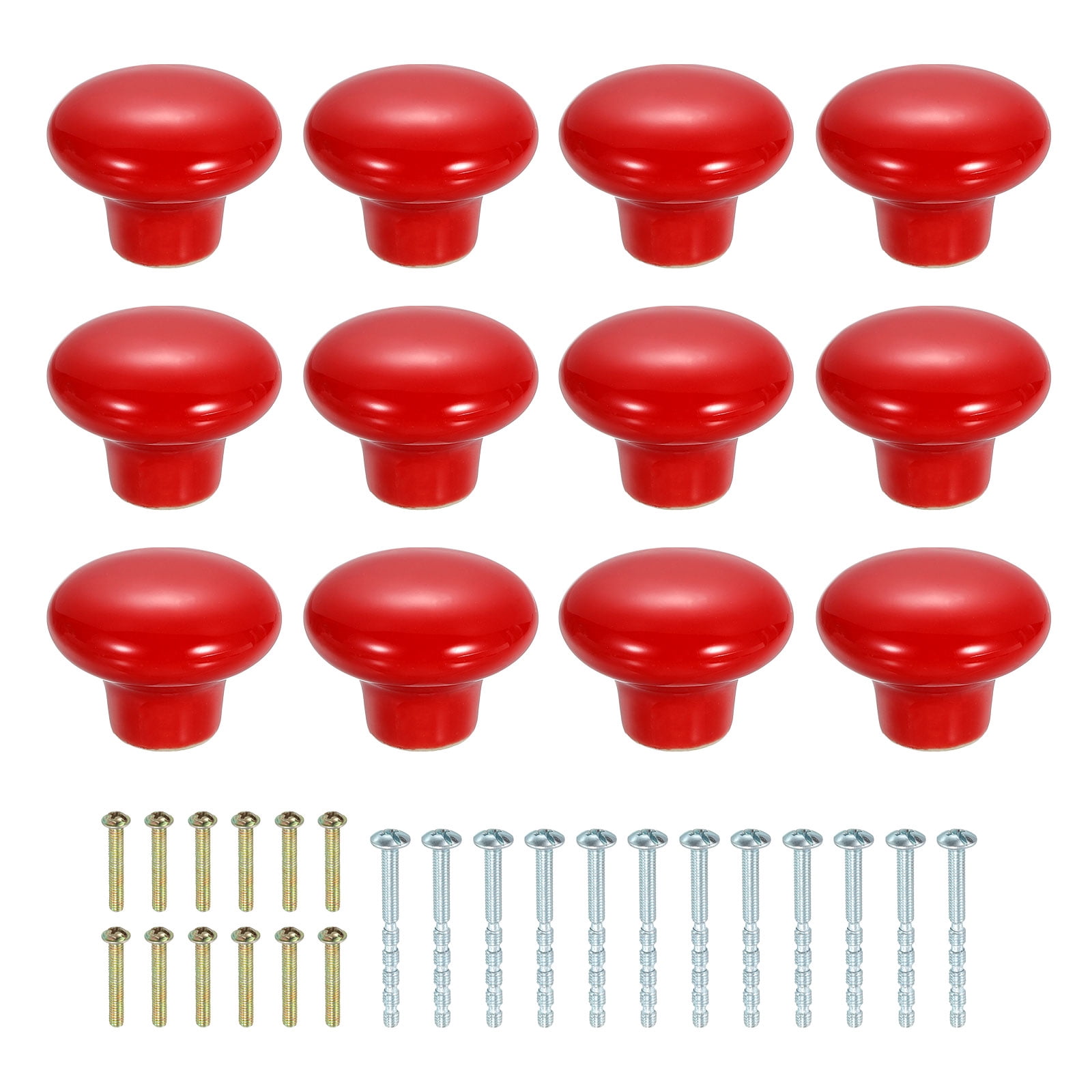 Uxcell 12 Pack Ceramic Cabinet Knobs, 32mm/1.26" Mushroom Round Shaped Drawer Knobs Dresser Knob Pulls Handle with Screws for Wardrobes Bedroom Furniture Closet Cupboard, Red