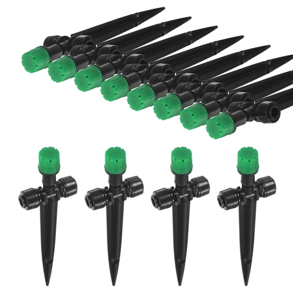 Uxcell 12-Pack Drip Irrigation Emitters, Adjustable 360 Degree Water Flow 8 Holes for 1/4" Tubing [Dark Green, Drip]