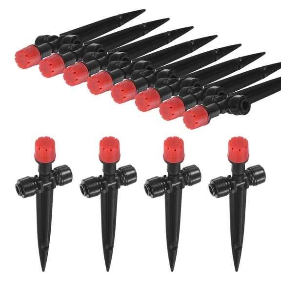 Uxcell 12-Pack Drip Irrigation Emitters, Adjustable 360 Degree Water Flow 8 Holes for 1/4" Tubing [Red, Drip]