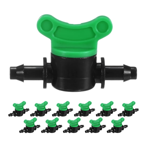 Uxcell 12-Pack Drip Irrigation Shut Off Valves, 1/4 Inch Barbed Flow Control Valves for Drip Tubing [Green/Black]