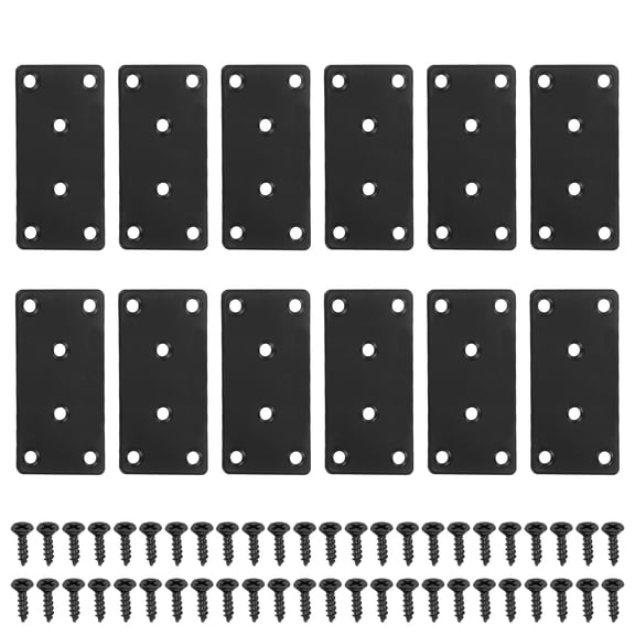 Uxcell 12 Pack Flat Straight Brace Bracket, Fixing Mending Joining Plates Iron Shelf Support Fixing Joining Plate with Screws for Wood Table Chair Bed Fence (3.15"x1.57", Black)