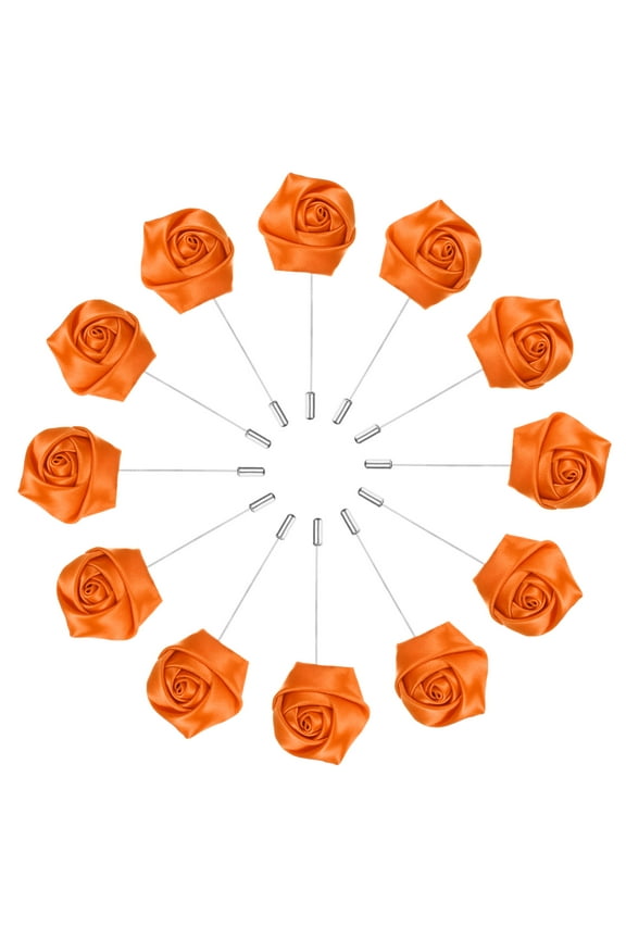 12-Pack Flower Lapel Pins for Men, Rose Boutonnieres Pin Groom Boutonnieres for Wedding/Dance/Party [Orange]