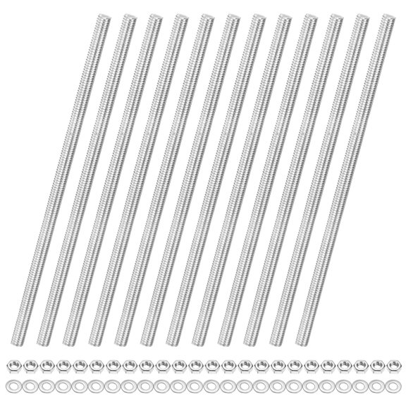 Uxcell 12-Pack Fully Threaded Rod, M4x100mm 304 Stainless Steel Right Hand Thread Bar Studs with Hex Nuts and Washers