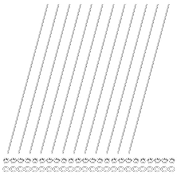 Uxcell 12-Pack Fully Threaded Rod, M4x350mm 304 Stainless Steel Right Hand Thread Bar Studs with Hex Nuts and Washers