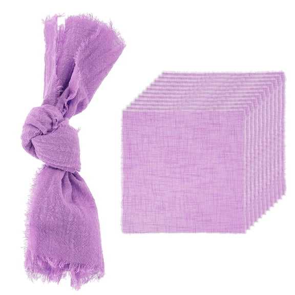 Uxcell 12 Pack Handmade Cloth Napkins, 16.5x16.5 Inch Cotton Napkins with Fringe Square Rustic Table Napkin for Wedding Party Dinner Table Decor Bridal Shower, Purple