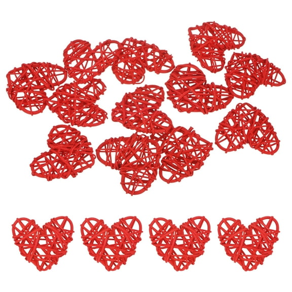 Uxcell 12-Pack Heart Shaped Wicker Rattan Balls 60mm/2.4 Inch Decorative Rattan Balls for Christmas Weddings Thanksgiving Bright Red