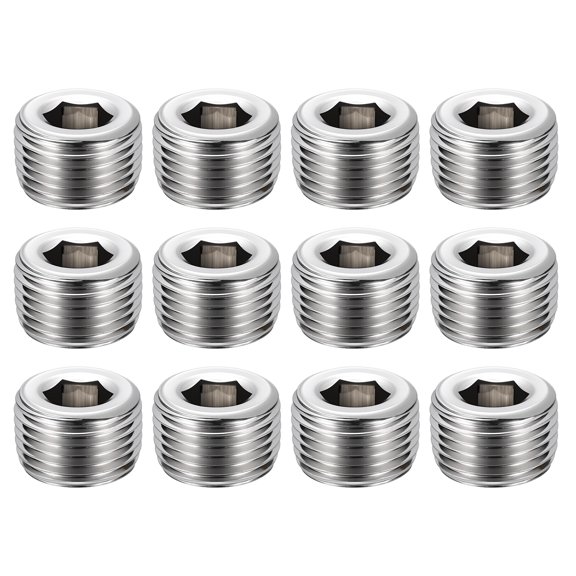 Uxcell 12 Pack Hex Head Socket Pipe Plug Fitting, 3/8" NPT Male Threaded End Cap, 304 Stainless Steel Hex Thread Pipe Fittings for Water Pump, Engine, Industrial Piping