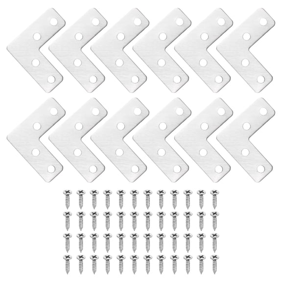 Uxcell 12 Pack L Shape Flat Bracket, 1.57" x 1.57" Metal Flat Corner Bracket Right Angle Corner Brace Mending Plate with Screws, Silver