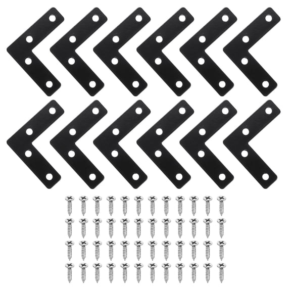 Uxcell 12 Pack L Shape Flat Bracket, 1.97" x 1.97" Metal Flat Corner Bracket Right Angle Corner Brace Mending Plate with Screws, Black