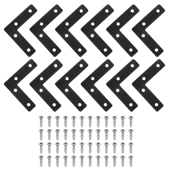 Uxcell 12 Pack L Shape Flat Bracket, 2.36" x 2.36" Metal Flat Corner Bracket Right Angle Corner Brace Mending Plate with Screws, Black