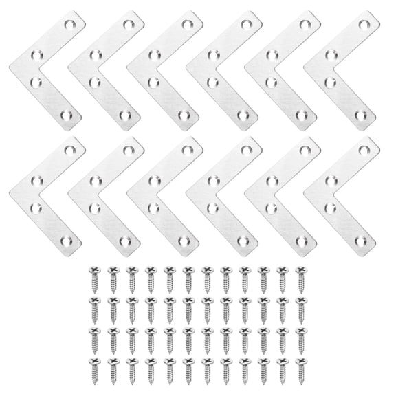 Uxcell 12 Pack L Shape Flat Bracket, 2.36" x 2.36" Metal Flat Corner Bracket Right Angle Corner Brace Mending Plate with Screws, Silver