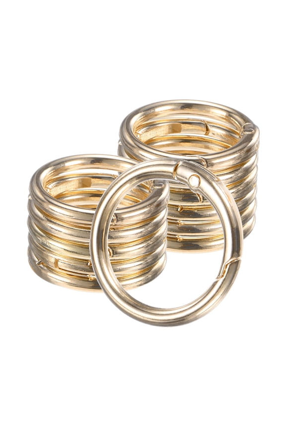 12-Pack Metal Spring O Rings, 1" Zinc Alloy Spring Keyring Buckle for Keychains Round Trigger Buckle Chain Rings [Gold Electroplating]
