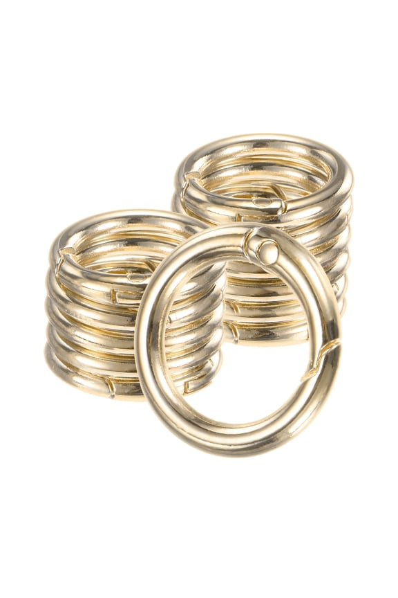12-Pack Metal Spring O Rings, 5/8" Zinc Alloy Spring Keyring Buckle for Keychains Round Trigger Buckle Chain Rings [Gold Electroplating]
