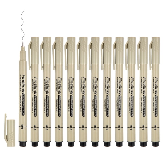 Uxcell 12 Pack Micro Pen Fineliner Pen, 0.2mm Fine Point Drawing Pen, Waterproof Fade Resistant Plastic Material 005 Model for Sketching Journaling Note-taking Designing Crafting