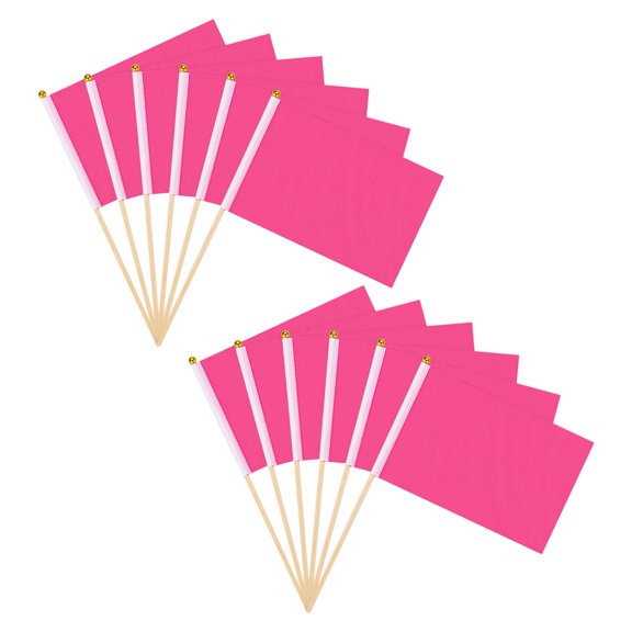 Uxcell 12-Pack Mini Wood Stick Sublimation Flag, 5x8 Inch Polyester Rectangular Solid Color Blank Hand Held Plain Flag [Rose Red]
