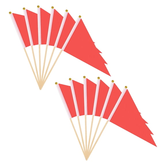 Uxcell 12-Pack Mini Wood Stick Sublimation Flag, 5x8 Inch Polyester Rectangular Solid Color Blank Hand Held Plain Flags [Red]