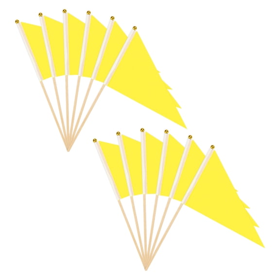 Uxcell 12-Pack Mini Wood Stick Sublimation Flag, 5x8 Inch Polyester Rectangular Solid Color Blank Hand Held Plain Flags [Yellow]