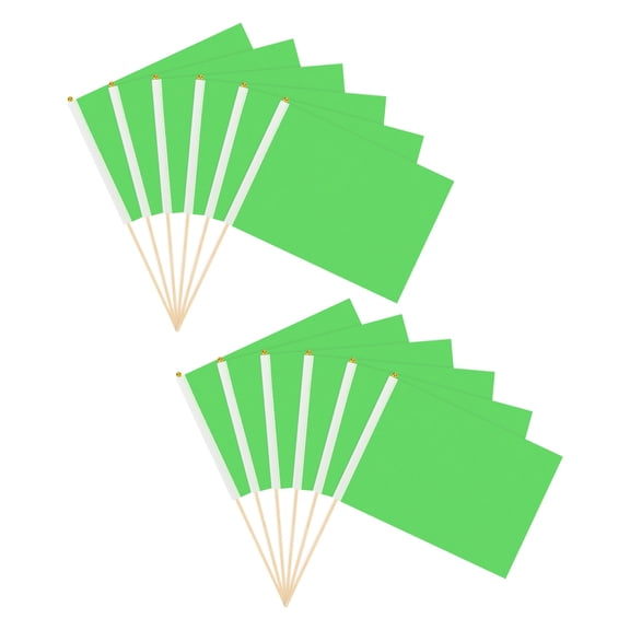 Uxcell 12-Pack Mini Wood Stick Sublimation Flag, 8x12 Inch Polyester Rectangular Solid Color Blank Hand Held Plain Flag [Green]